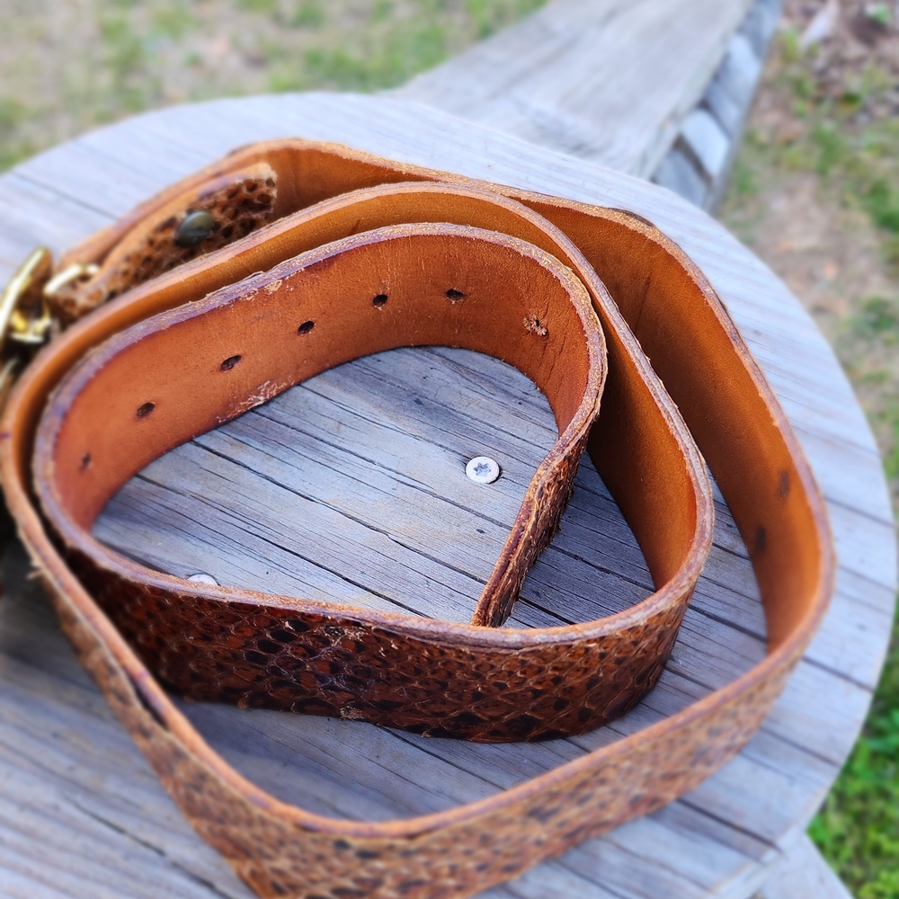 Python Leather Western Belt with K of C With Brass Buckle - Picture 9 of 10